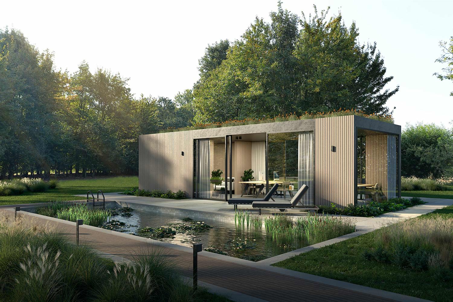 poolhouse met plat dak zwemvijver