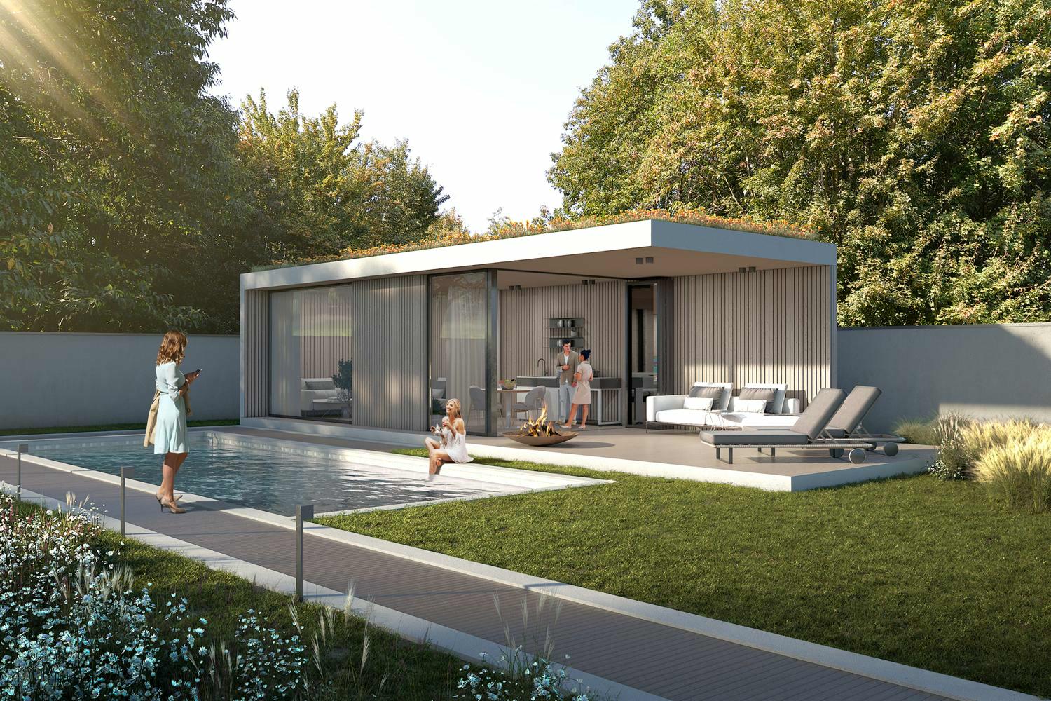poolhouse met plat dak zwembad